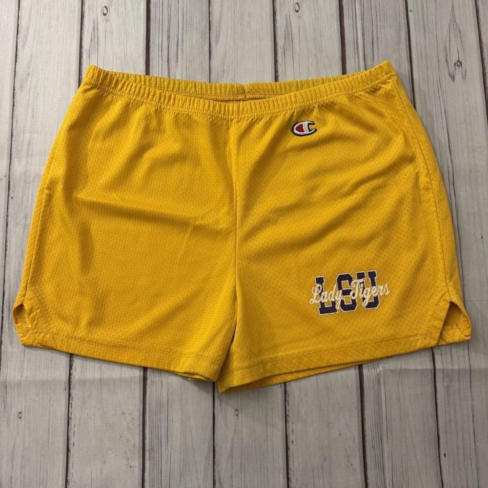 Vintage Champion LSU Lady Tigers Shorts Womens Size 20 Yellow USA Nylon Athletic